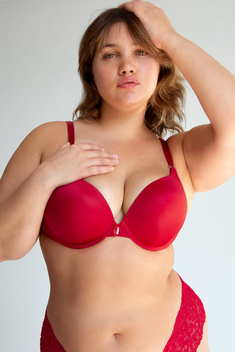Add 2 Cup Sizes Push-Up Bra | Smooth No No Red