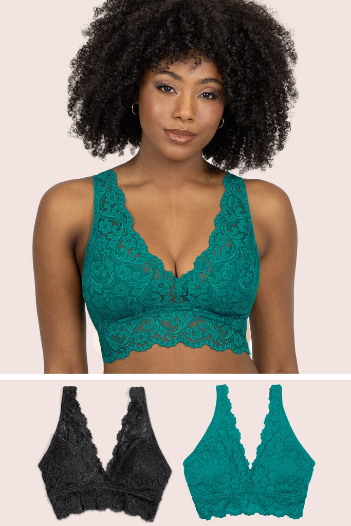 Signature Lace Deep V Bralette 2 Pack | Fanfare/Black Hue BRA SAS 