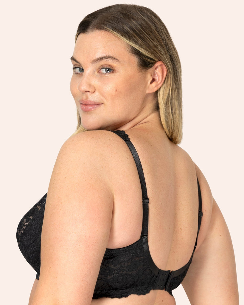 Plus Size Signature Lace Unlined Underwire Bra with Added Support | Rich Black Lace BRA SAS 