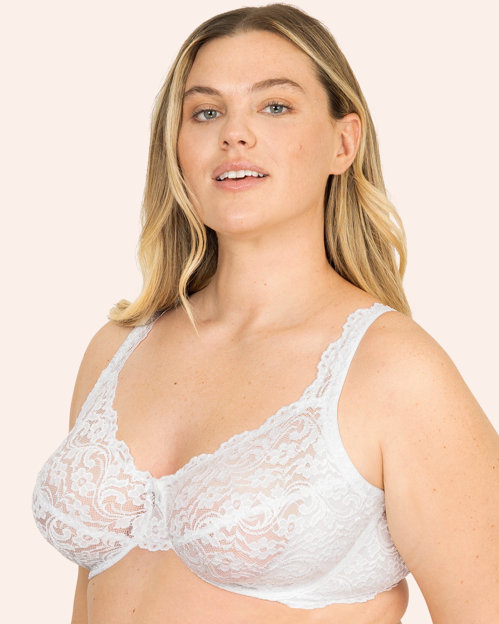 Plus Size Signature Lace Unlined Underwire Bra with Added Support | White Lace Plus Size Signature Lace Unlined Underwire Bra with Added Support | White Lace