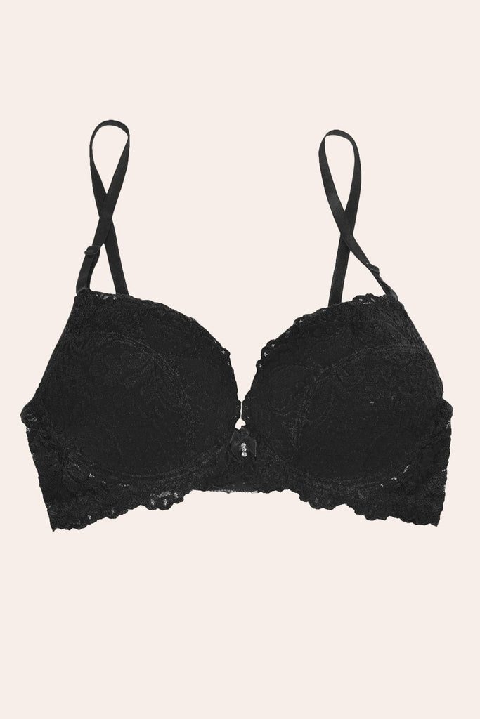 Add 2 Cup Sizes Push-Up Bra | Black Signature Lace INT SAS 