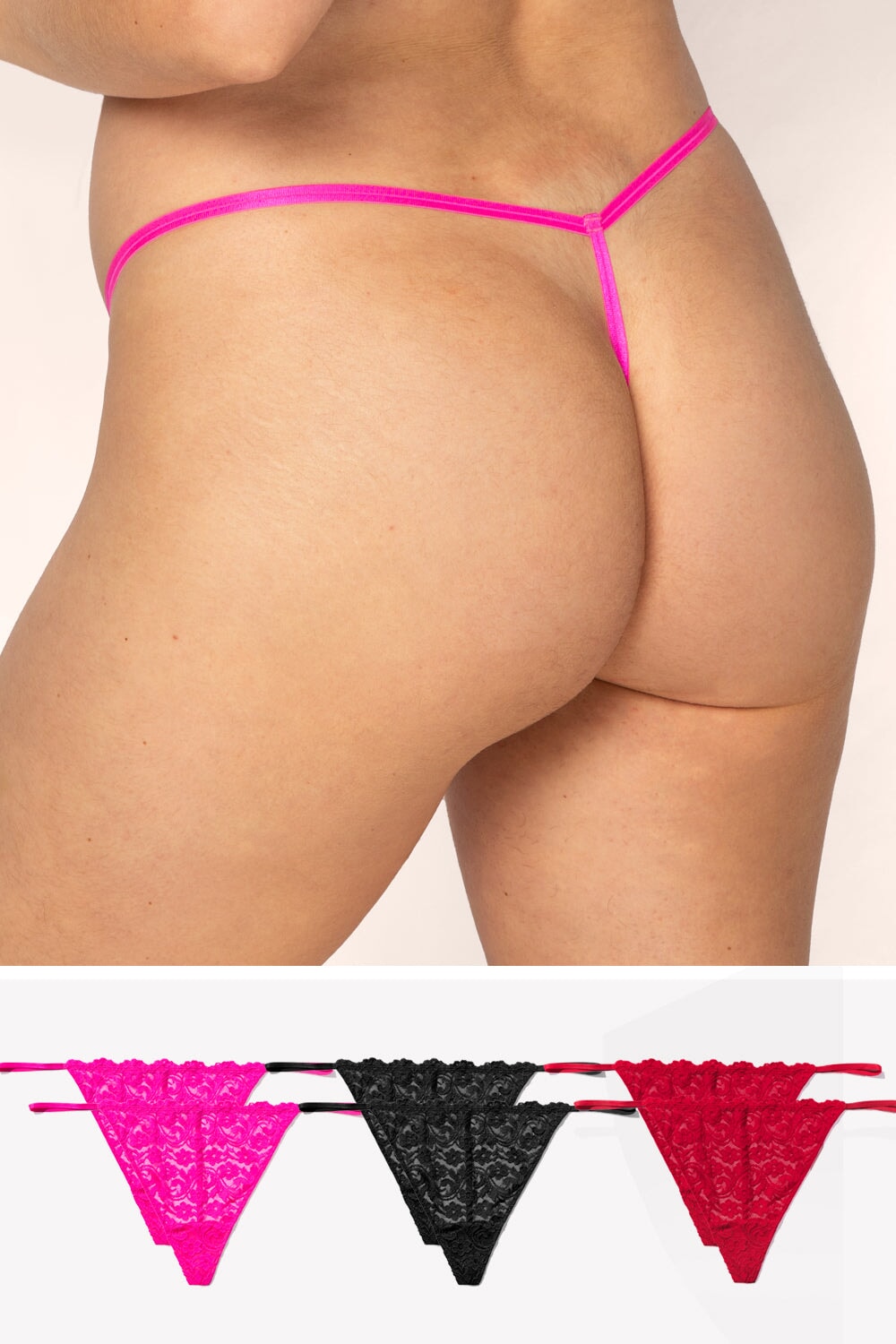 Smart & Sexy Lace G String Thong 6 Pack Pink/Red/Black