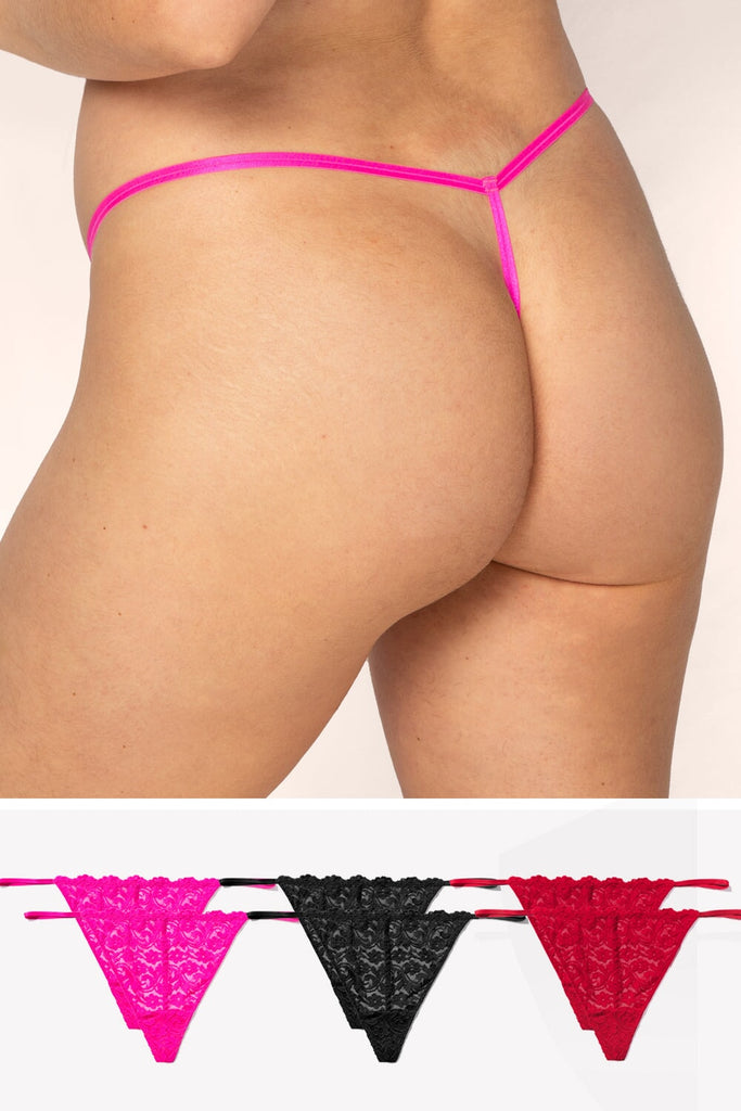 Signature Lace G String Thong Panties 6 Pack | M Pink/M Pink/Black/Black/Red/Red PANTY SAS M Pink/M Pink/Black/Black/Red/Red S 