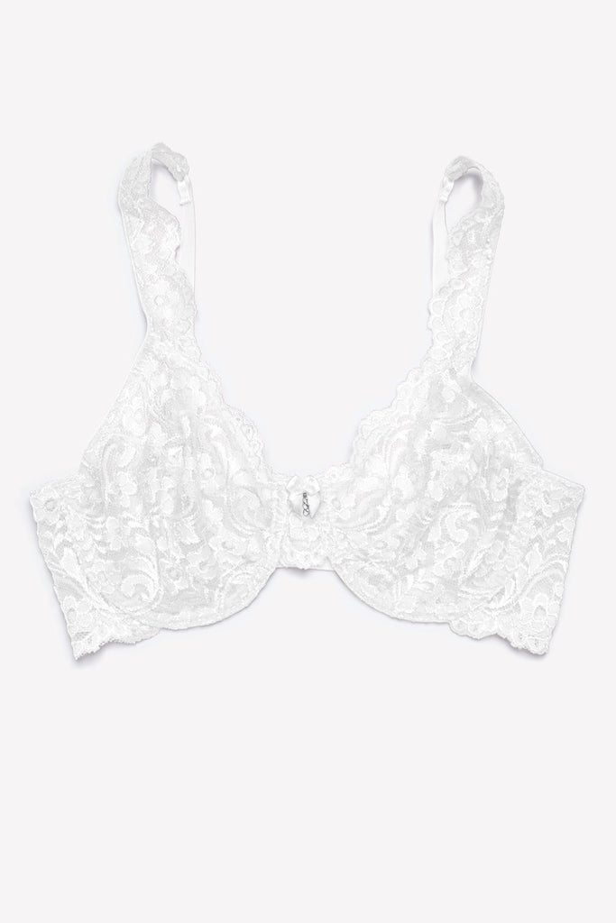 Plus Size Signature Lace Unlined Underwire Bra with Added Support | White Lace BRA SAS 