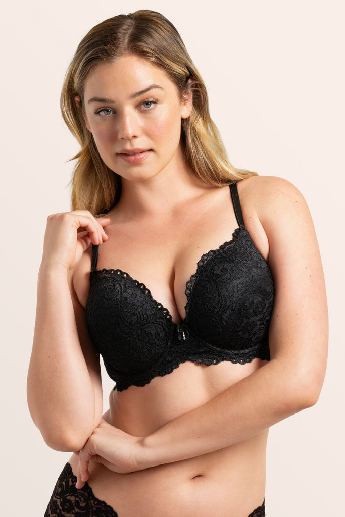 Add 2 Cup Sizes Push-Up Bra | Black Signature Lace INT SAS 
