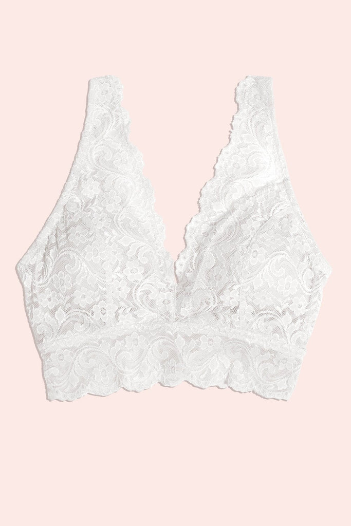 Signature Lace Deep V Bralette | White INT SAS 