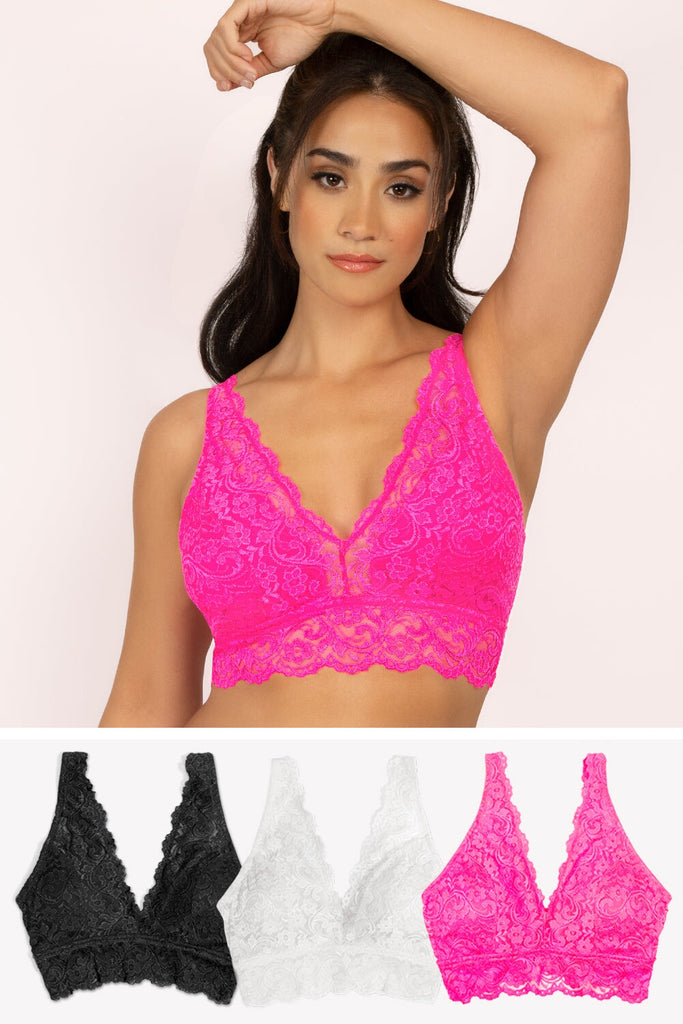 Smart & Sexy Women's Signature Lace Deep V Bralette 3-pack M Pink/White/Black Hue XXL Smart & Sexy Women's Signature Lace Deep V Bralette 3-pack M Pink/White/Black Hue XXL