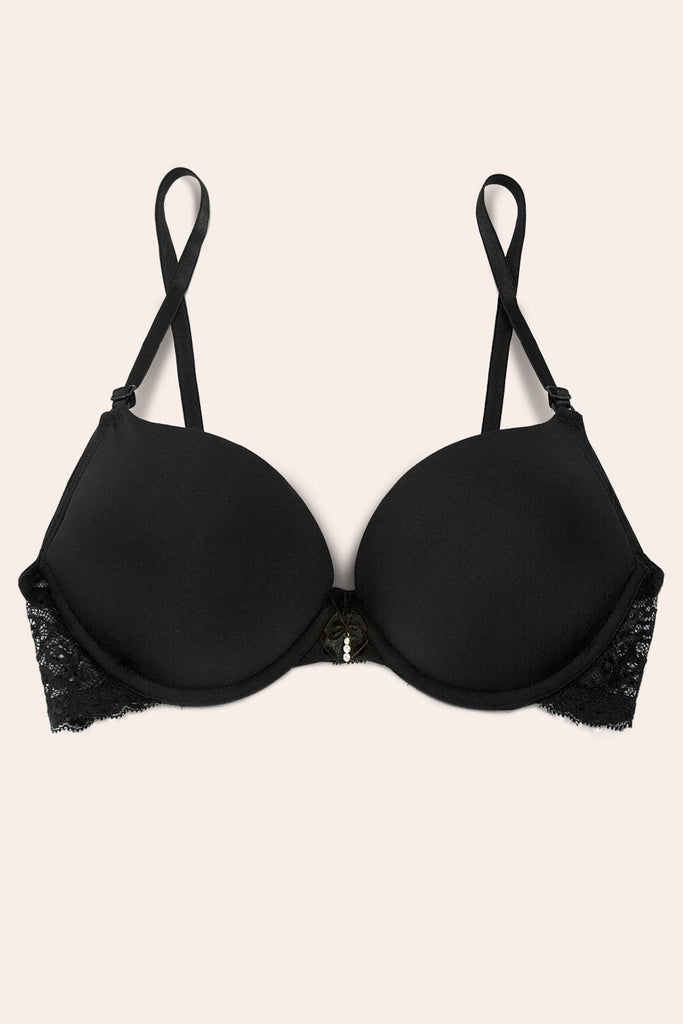 Add 2 Cup Sizes Push-Up Bra | Black Hue W Lace Wings INT SAS 