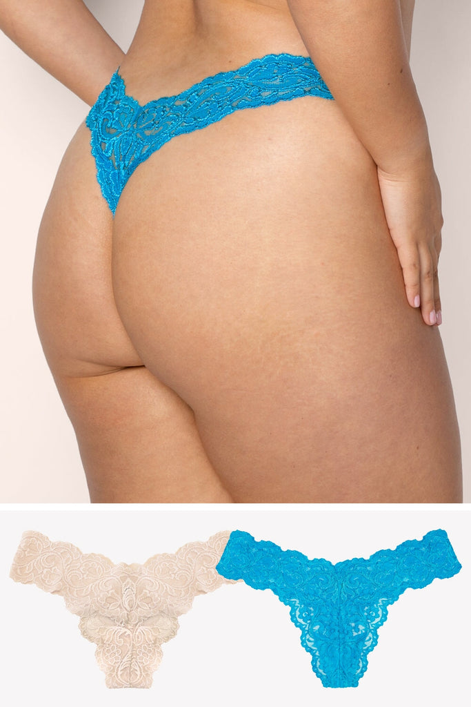 Signature Lace Thong Panty 2 Pack | Mykonos Blue/In The Buff PANTY SAS Mykonos Blue/In The Buff S 
