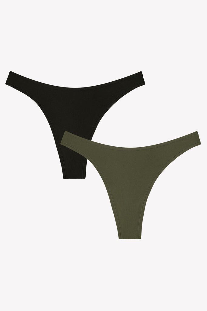 Stretchiest EVER Dip Front Thong 2 Pack | Olive Night/Black Hue Stretch PANTY SAS 