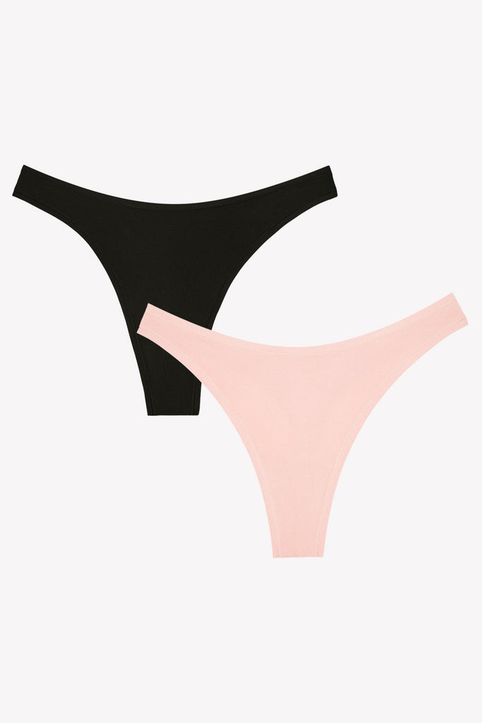 Stretchiest EVER Dip Front Thong 2 Pack | Blushing Rose/Black Hue Stretch PANTY SAS 