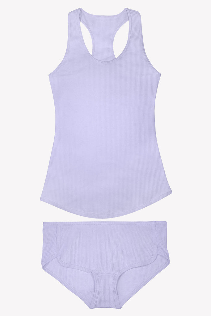 Comfort Cotton Rib Tank Top & Shorts Sleep Set | Lilac Iris Cotton SLEEPWEAR SAS 