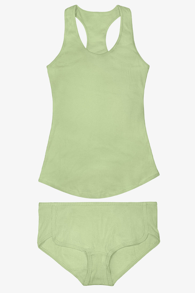 Comfort Cotton Rib Tank Top & Shorts Sleep Set | Glass Green SLEEPWEAR SAS 