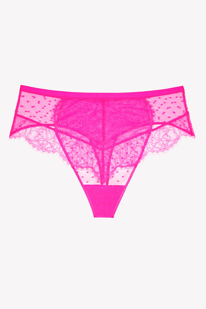 Mesh & Lace High Waisted Thong | Medium Pink PANTY SAS 