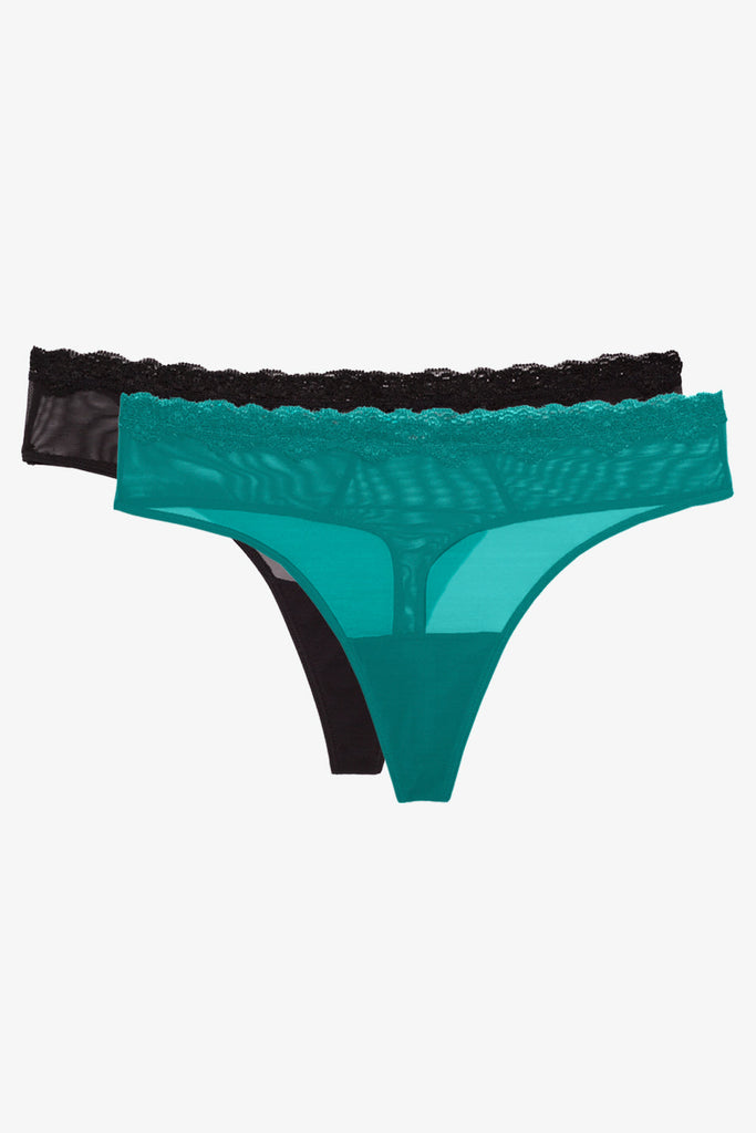 Lace Trim Thong Panty 2 Pack | Fanfare/Black Hue PANTY SAS Fanfare/Black Hue XXL 