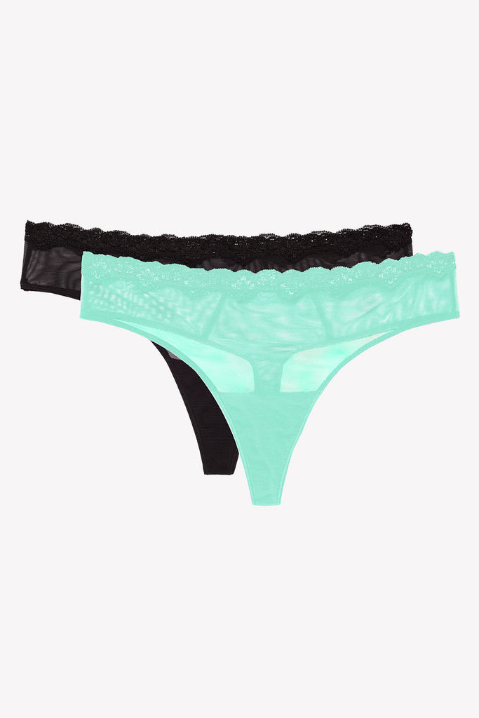 Lace Trim Thong Panty 2 Pack | Mint Chip/Black PANTY SAS Mint Chip/Black M 