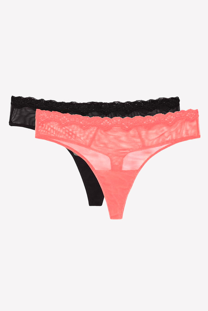 Lace Trim Thong Panty 2 Pack | Punchy Peach/Black Hue PANTY SAS Punchy Peach/Black Hue S 
