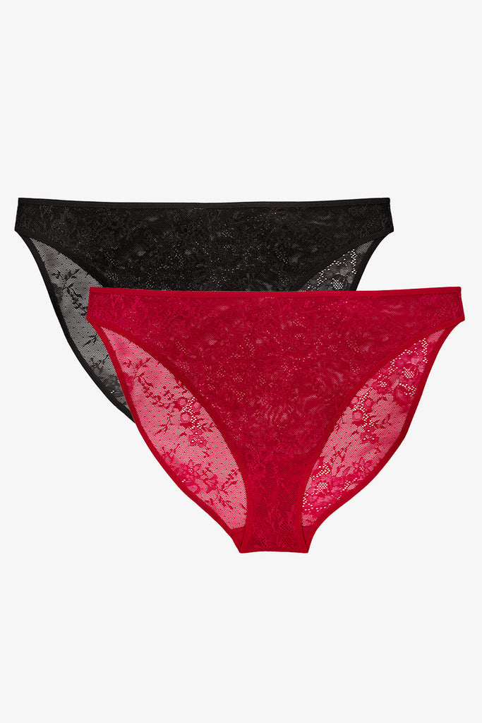 Mesh High Leg Panty 2 Pack | Black Hue/No No Red Smooth Lace PANTY SAS 