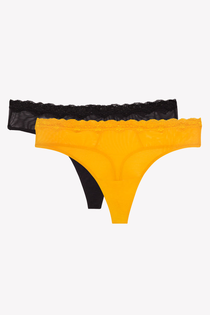 Lace Trim Thong Panty 2 Pack | Saffron/Black Hue PANTY SAS 