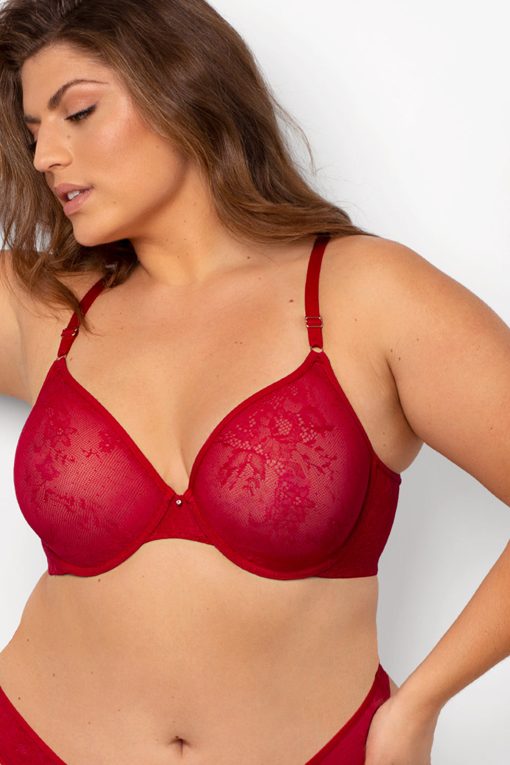 NWT Camio Mio Lightly Padded Red Lace Bra, Size 38C