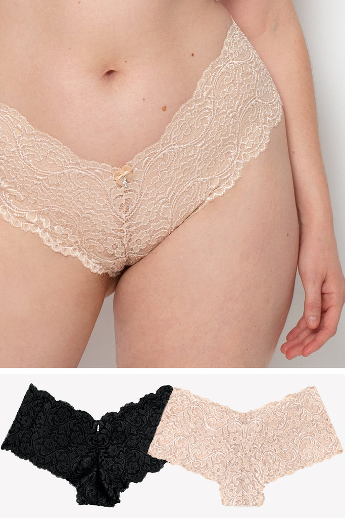 Signature Lace Cheeky Panty 2 Pack | In The Buff/Black Hue INT SAS In The Buff/Black Hue M 