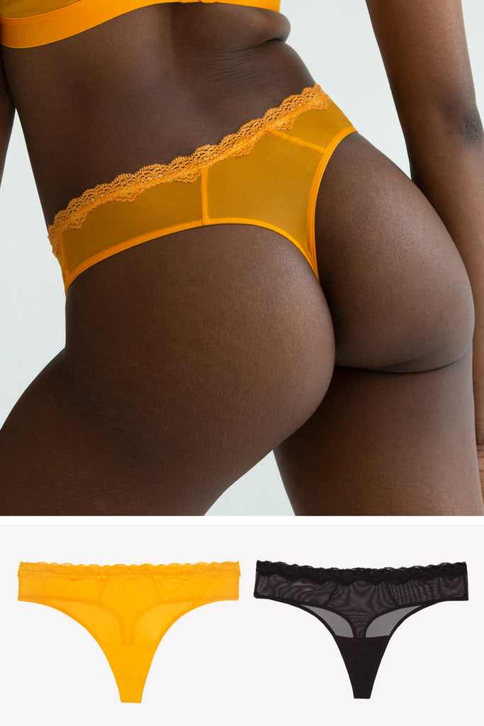 Lace Trim Thong Panty 2 Pack | Saffron/Black Hue PANTY SAS Saffron/Black Hue 3XL 