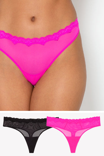 Lace Trim Thong Panty 2 Pack | Electric Pink/Black Hue PANTY SAS Electric Pink/Black Hue S 