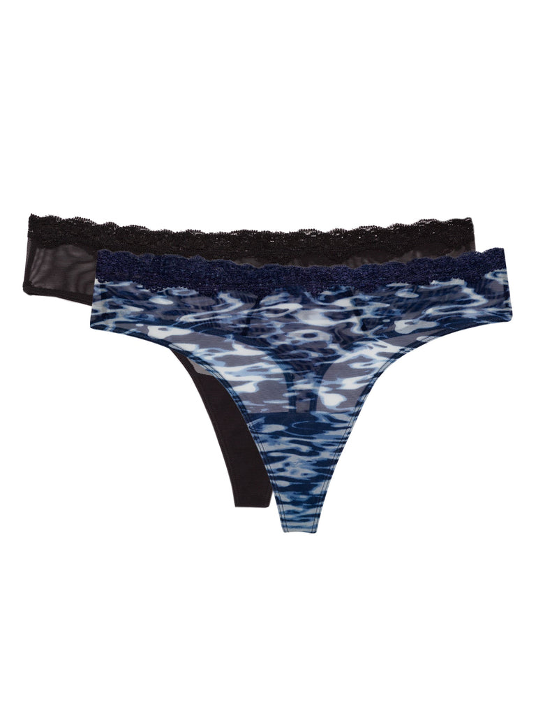 Lace Trim Thong Panty 2 Pack | Fluid Fantasy/Black Hue PANTY SAS 