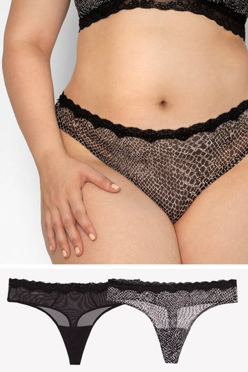 Lace Trim Thong Panty 2 Pack | Serpentine/Black Hue PANTY SAS Serpentine/Black Hue S 