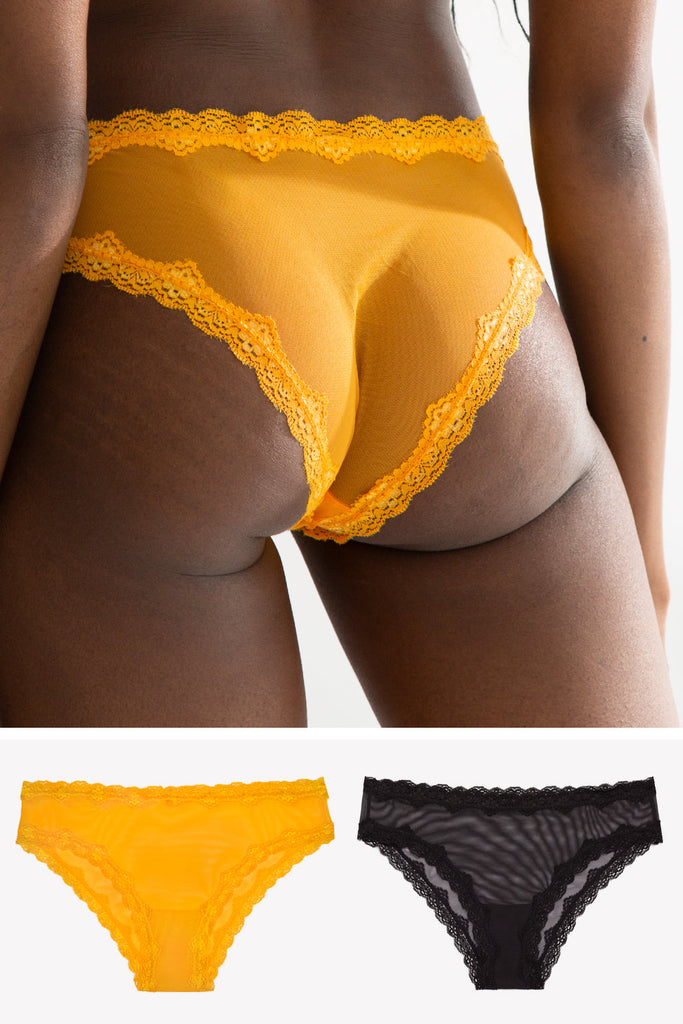 Lace Trim Cheeky Panty 2 Pack | Saffron/Black Hue PANTY SAS Saffron/Black Hue S 