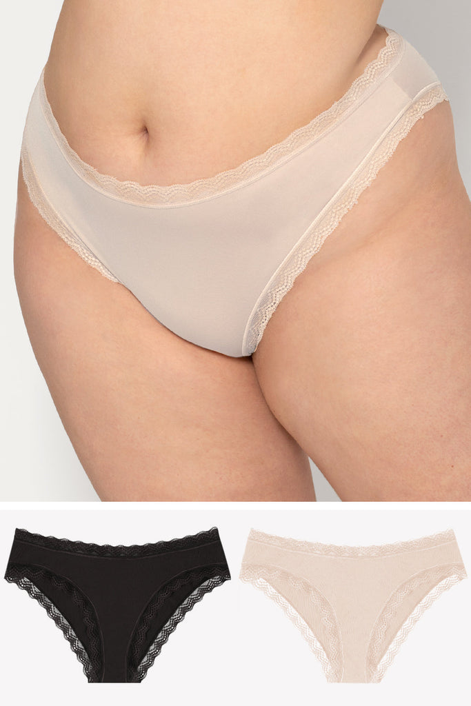 Lace Trim Cheeky Panty 2 Pack | In The Buff/Black Hue PANTY SAS In The Buff/Black Hue 5XL 