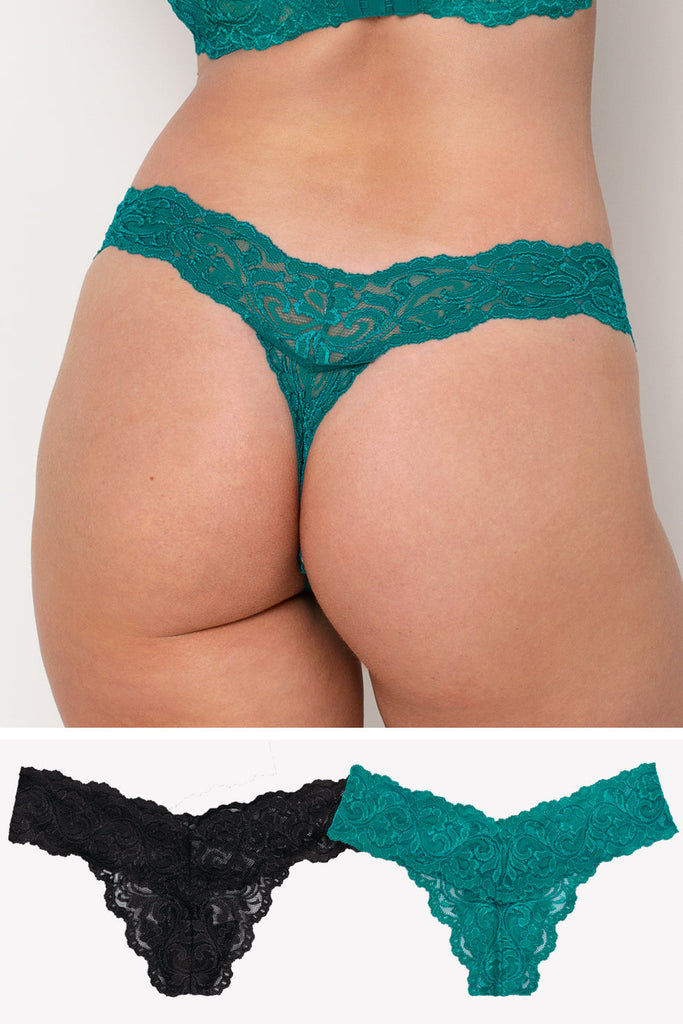 Signature Lace Thong Panty 2 Pack | Fanfare/Black Hue PANTY SAS Fanfare/Black Hue S 