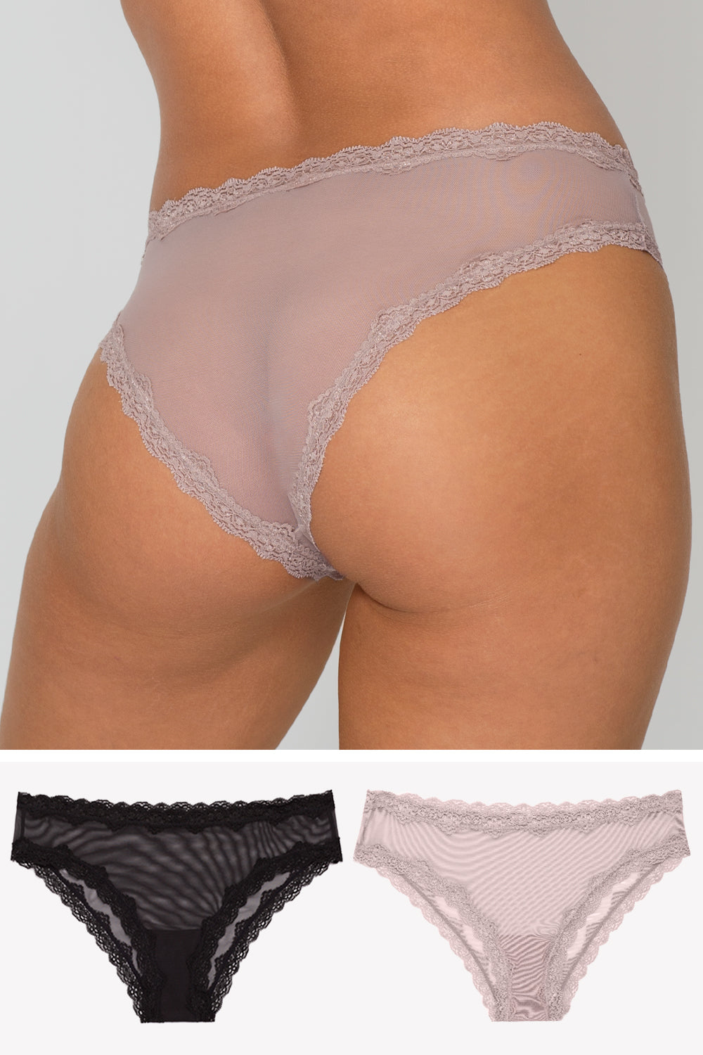 Lace Trim Cheeky Panty 2 Pack | Bark/Black Hue – Smart &