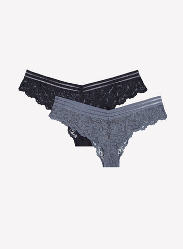 Signature Lace Brazilian Panty 2 Pack | Grisaille Grey/Black Hue PANTY SAS Grisaille Grey/Black Hue 5X 