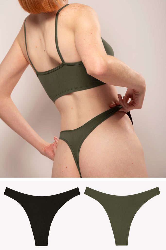 Stretchiest EVER Dip Front Thong 2 Pack | Olive Night/Black Hue Stretch PANTY SAS Olive Night/Black Hue Stretch 2X/3X 