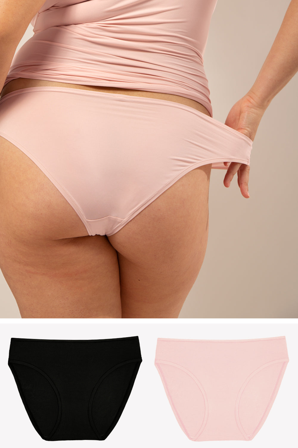 The Naked Bikini Panty 2 Pack  Blushing Rose/Black Hue Stretch