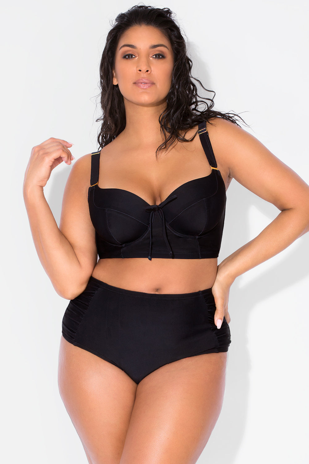 Smart & Sexy Women's Lightly Lined Long Line Bikini Black Hue 38D