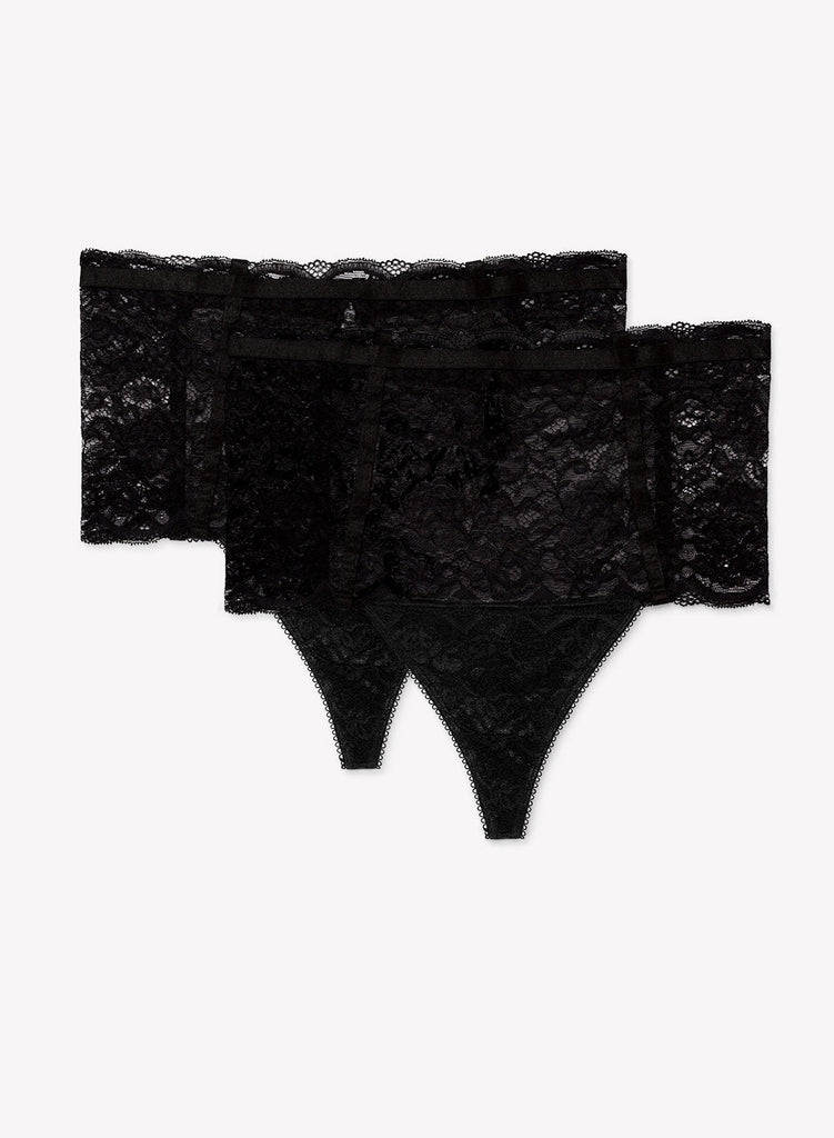 Lace & Mesh High Waisted Thong 2 Pack | Black Hue PANTY SAS 