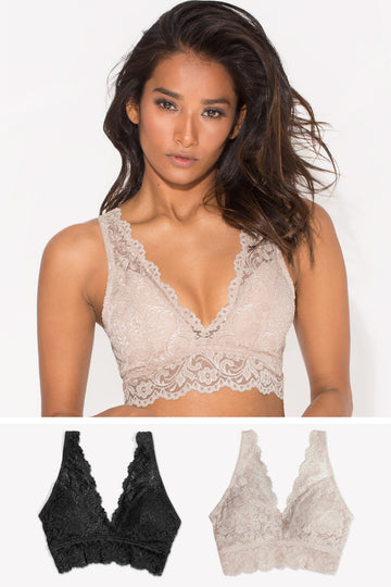 Signature Lace Deep V Bralette 2 Pack | In The Buff/Black Hue INT SAS In The Buff/Black Hue S 