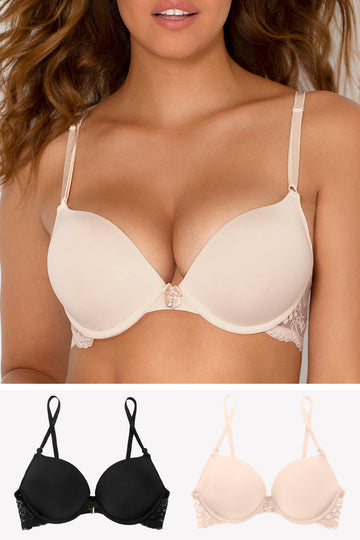 Add 2 Cup Sizes Push-Up Bra 2 Pack | In The Buff/Black Hue W Lace Wings INT SAS In The Buff/Black Hue W Lace Wings 32A 
