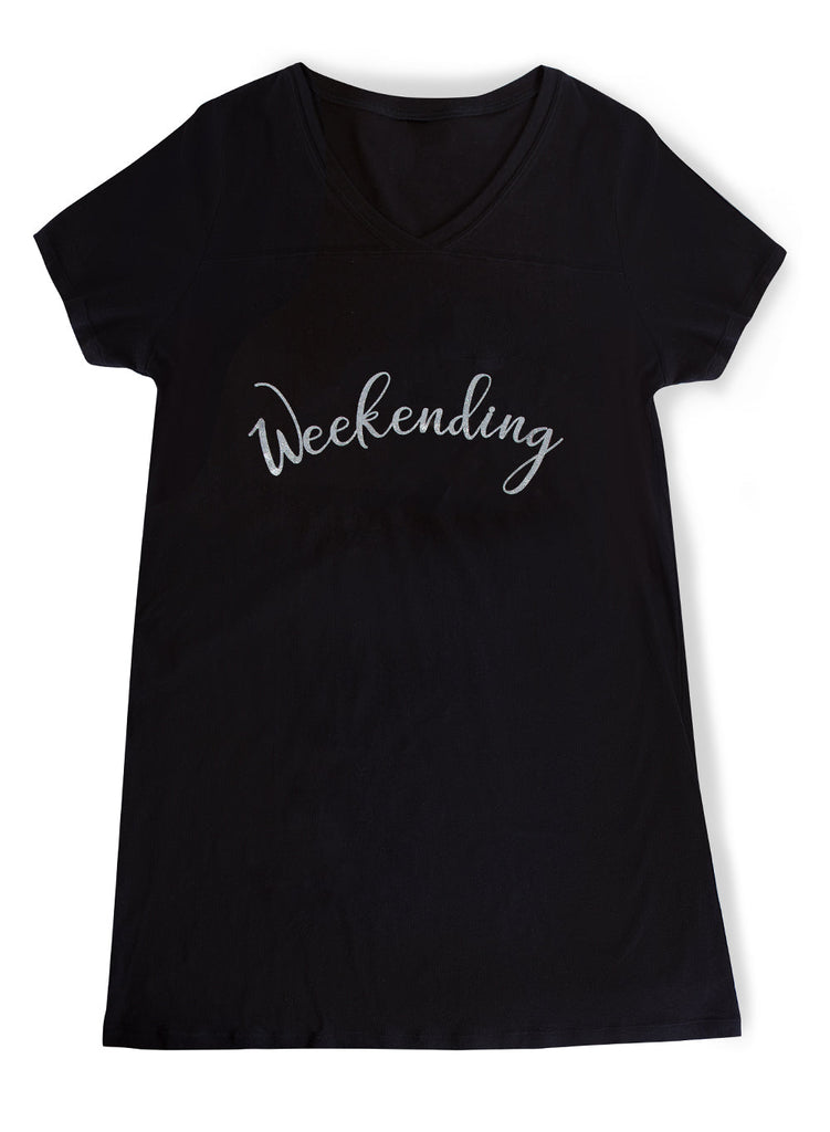 Oversized Graphic V-Neck Sleep Shirt | Black Hue Weekending SLP SAS 
