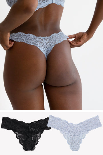 Signature Lace Thong Panty 2 Pack | Mineral Water/Black Hue PANTY SAS Mineral Water/Black Hue L 