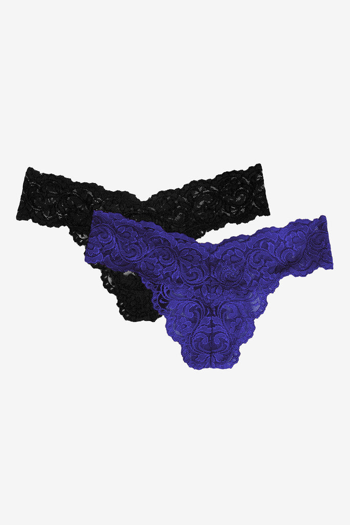 Signature Lace Thong Panty 2 Pack | Indigo-Go/Black Hue INT SAS Indigo-Go/Black Hue S 