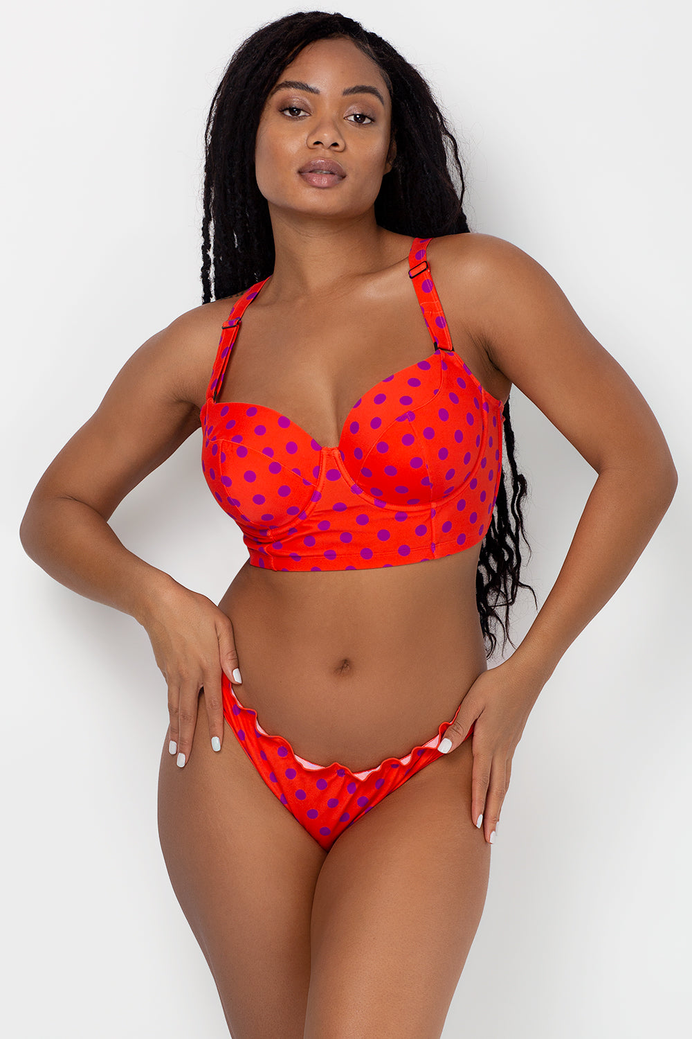 Polka Dots swimsuits for big busts,one piece thong swimsuit,bra
