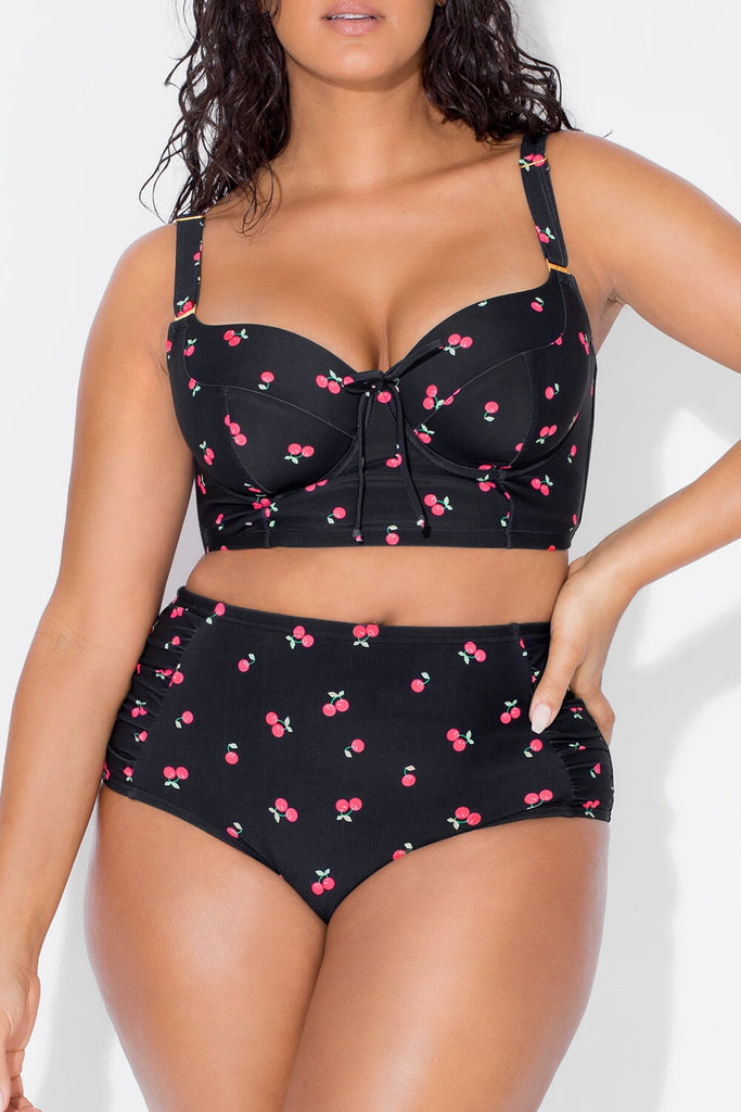 Long Lined Underwire Bikini Top in Cherry Print Size 34DDD By Smart and Sexy Long Lined Underwire Bikini Top in Cherry Print Size 34DDD By Smart and Sexy