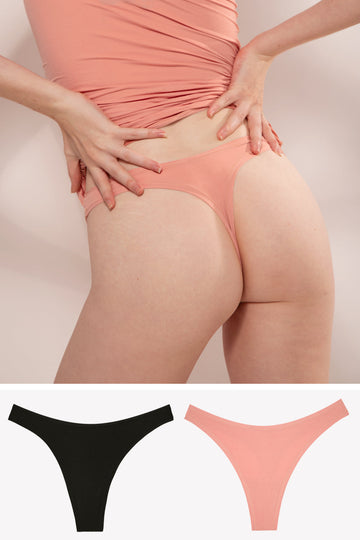 Stretchiest EVER Dip Front Thong 2 Pack | Tuscany Clay/Black Hue Stretch PANTY SAS Tuscany Clay/Black Hue Stretch 2X/3X 