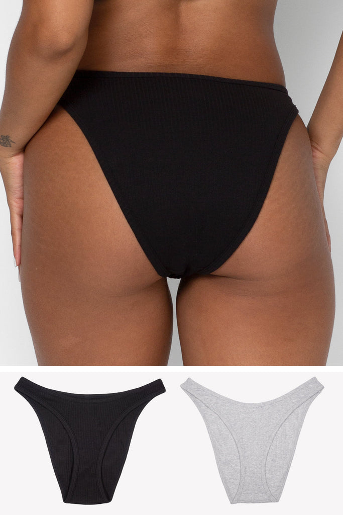 Comfort Cotton Rib High-Leg Bikini Panty 2 Pack | Light Grey Heather Cotton/Black Hue Cotton PANTY SAS Light Grey Heather Cotton/Black Hue Cotton XL 