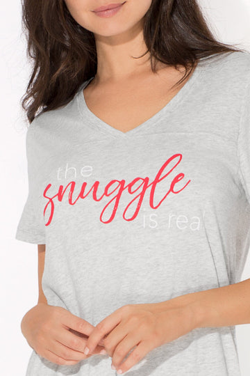 Oversized Graphic V-Neck Sleep Shirt | Heather Grey Snuggle SLP SAS Heather Grey Snuggle XS 