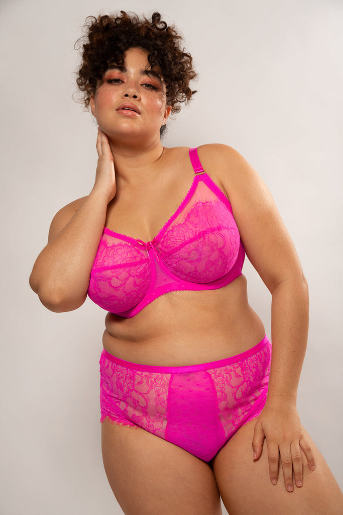 Plus Size Retro Lace & Mesh Unlined Underwire Bra | M Pink BRA SAS 