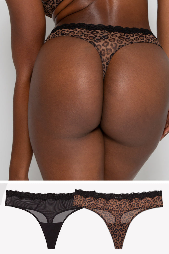 Lace Trim Thong Panty 2 Pack | Classic Leopard/Black Hue PANTY SAS Classic Leopard/Black Hue S 